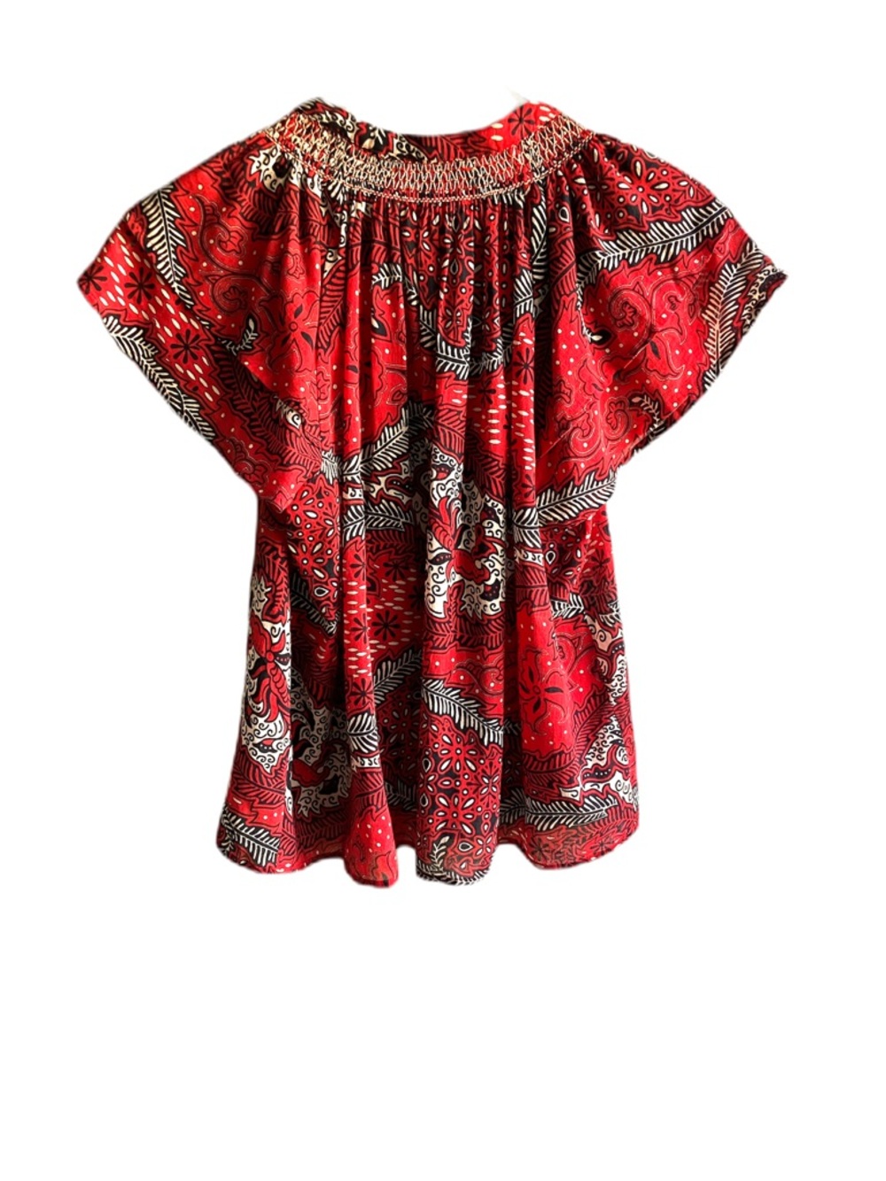 XiRENA Sumer Top Size XS Fire Red 100% Cotton Paisley Short Sleeve Blouse Resort - Picture 2 of 9